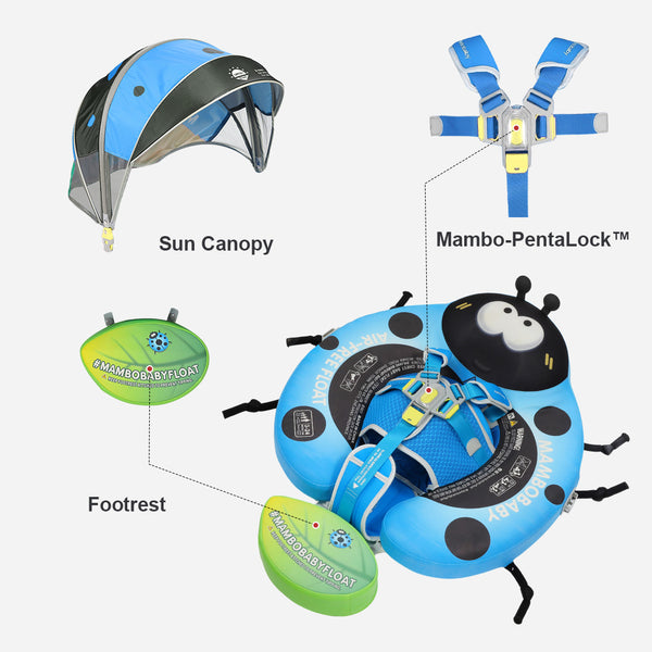 Mambobaby Air-Free Blue Ladybug Chest Float with 3D Canopy
