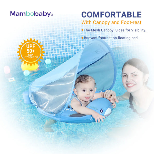Mambobaby Pool Float with Canopy and Tail  Shark blue